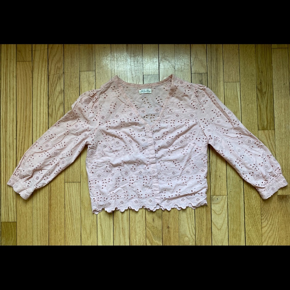 COPY - COPY - loveshackfancy pink cropped button down shirt